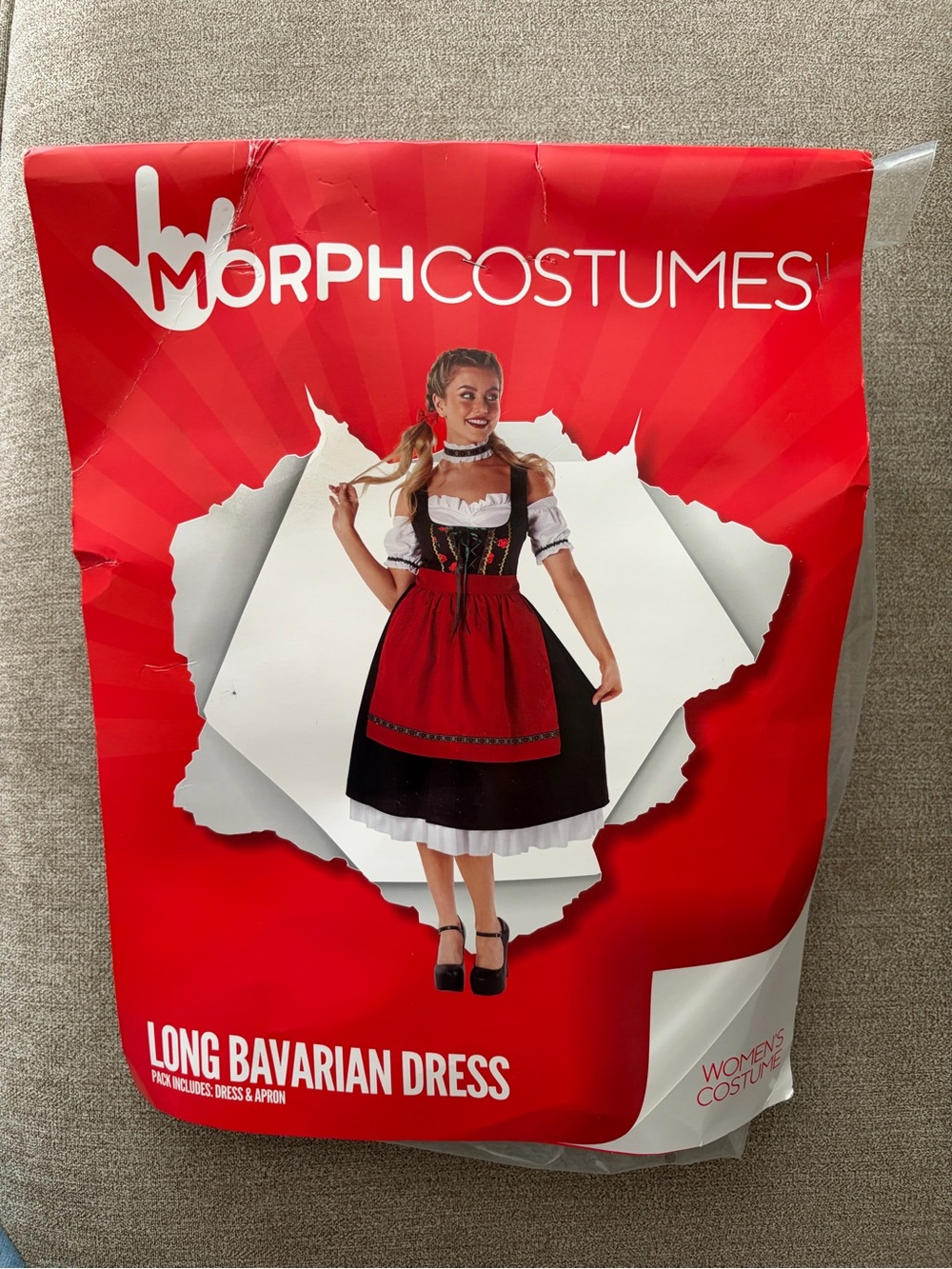 Women's Long Bavarian Dress Costume - Red & Black size large